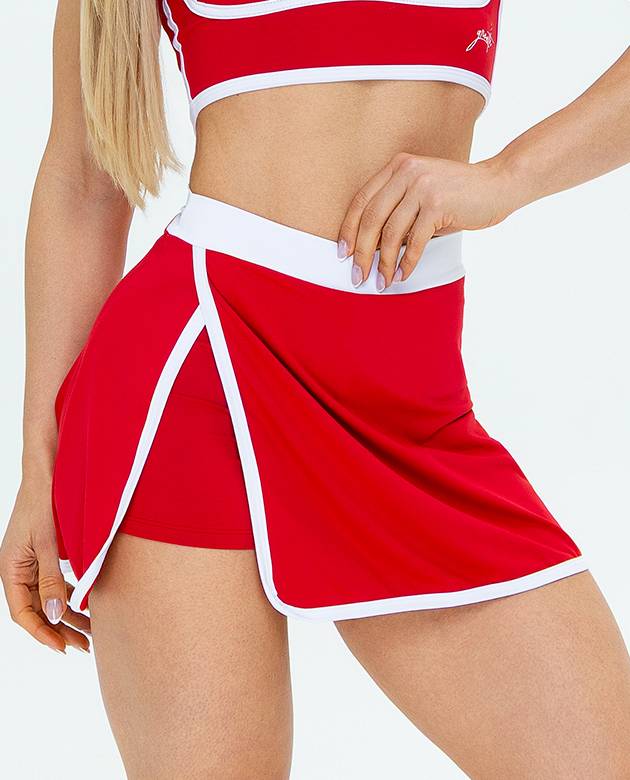 Short Saia Growth Vies Contrastante Vermelho Com Branco