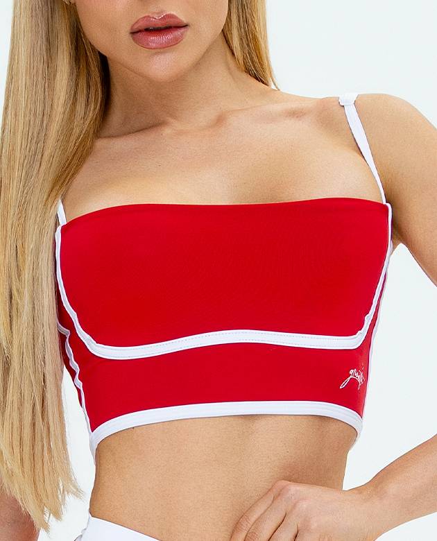 Top Growth Vies Contrastante Busto Vermelho com Branco
