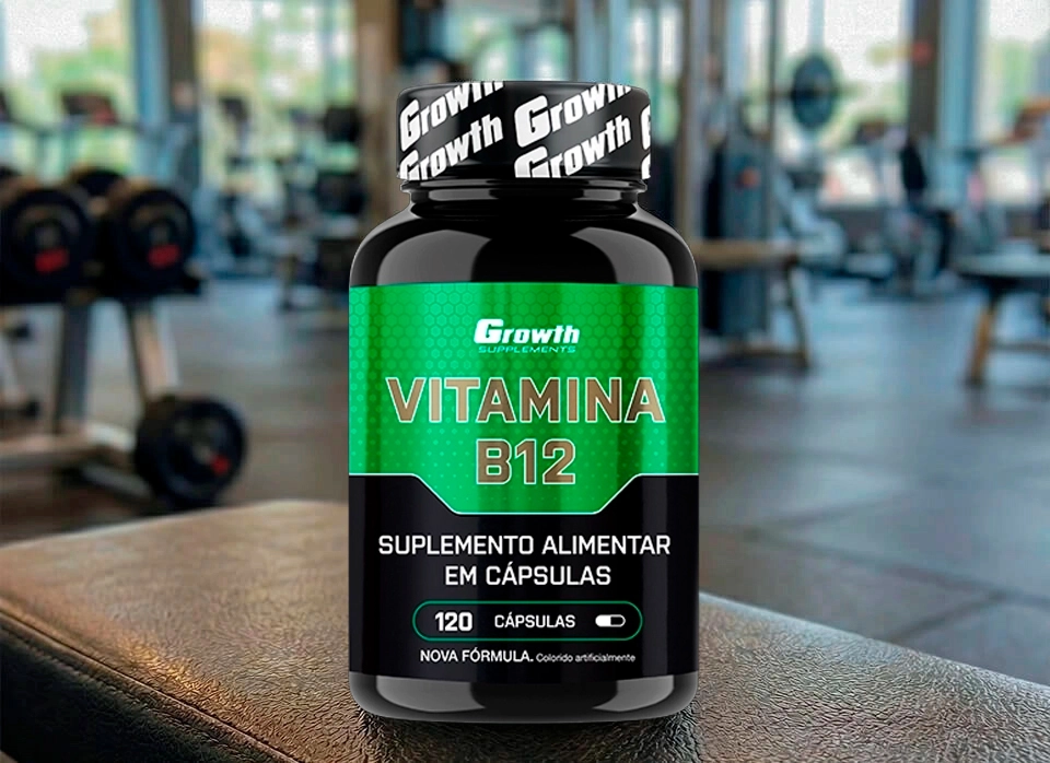 GROWTH SUPPLEMENTS - Vitamina B12 e uma academia ao fundo