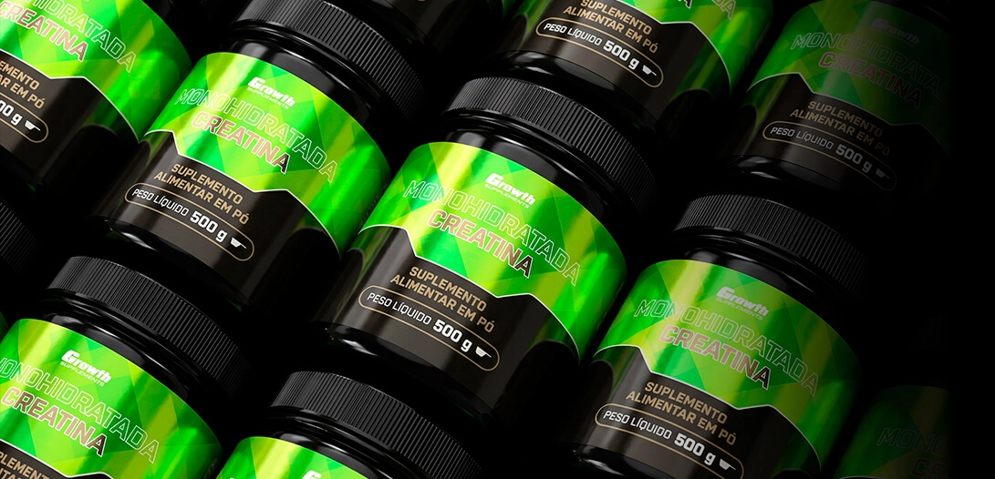 Creatinas 250g Growth Suplementos, uma ao lado da outra