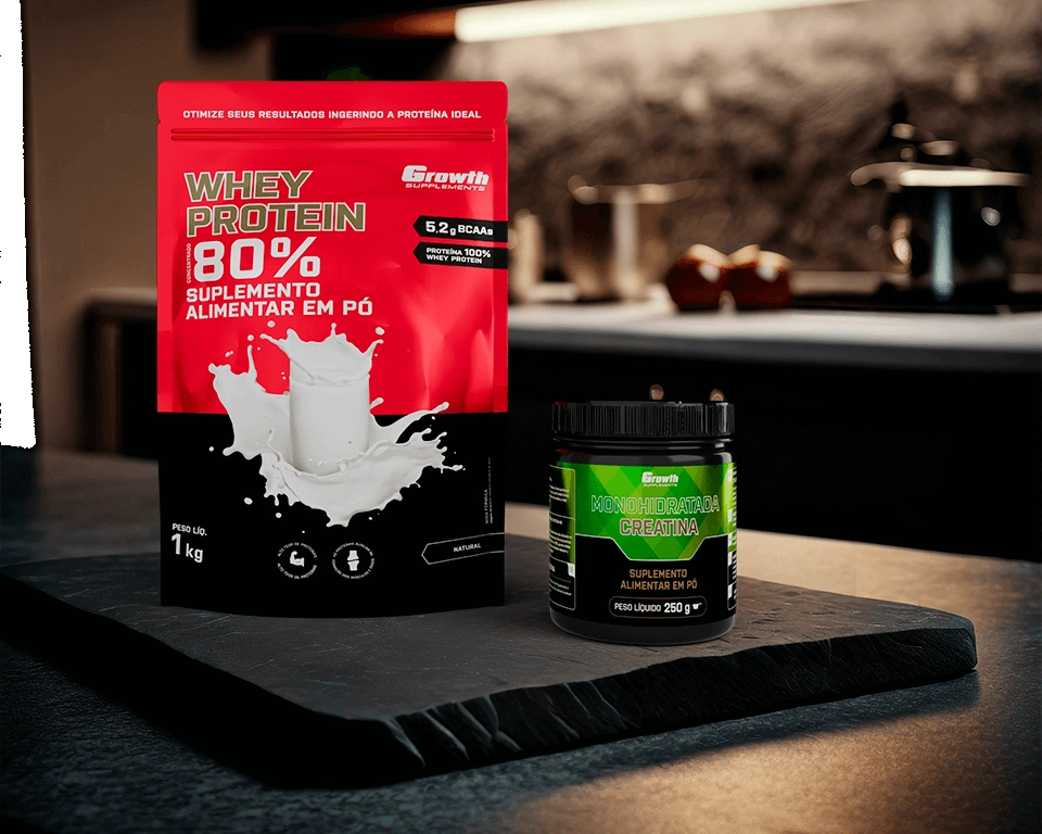 Kit whey protein concentrado e creatina 3 - Growth Supplements