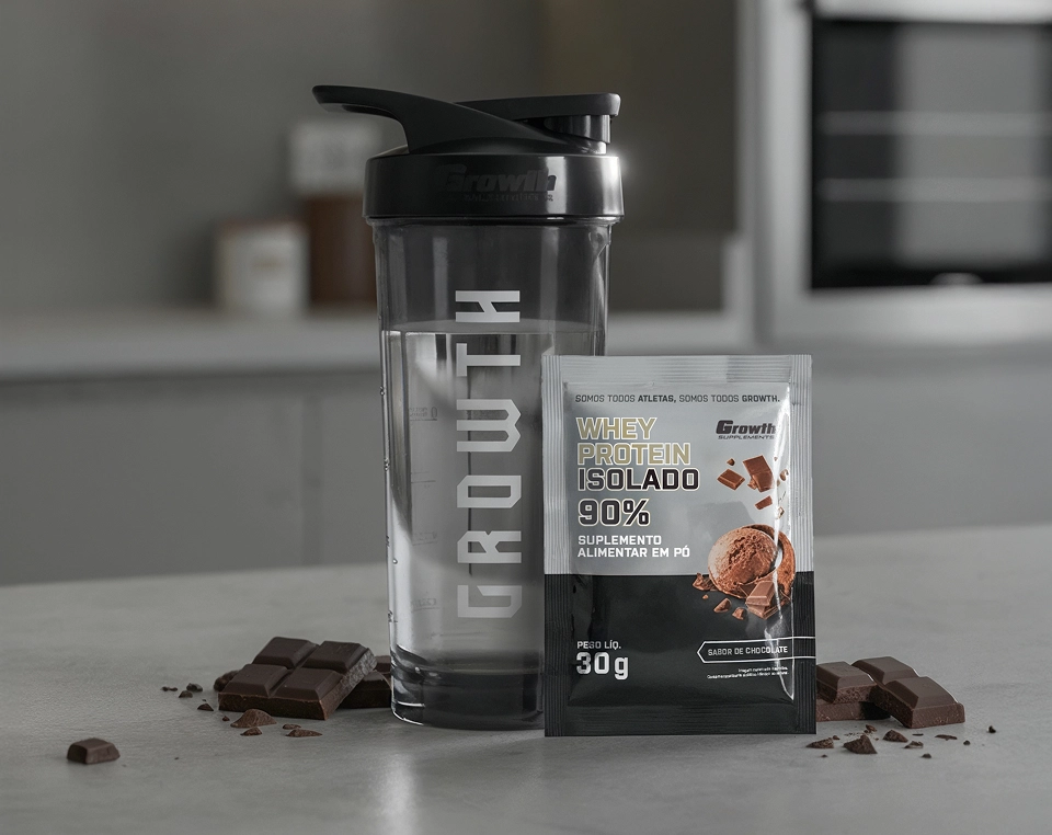 Coqueteleira e sachê do whey isolado - growth supplements