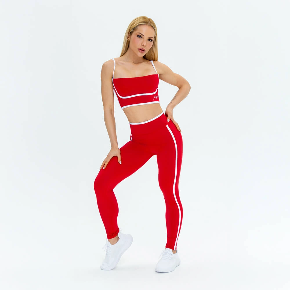 Legging Growth Vies Contrastante Vermelho com Branco