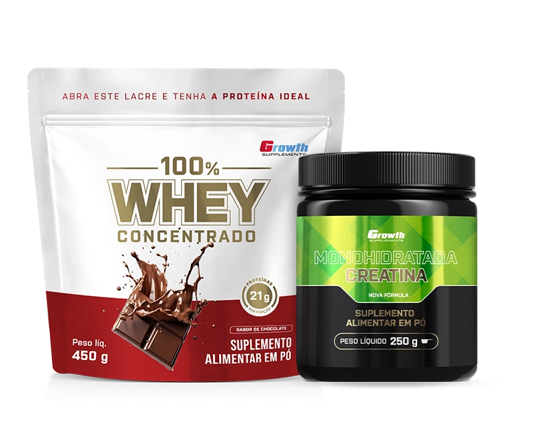 Foto do produto KIT ESSENCIAL - 100% WHEY PROTEIN CONCENTRADO 450G + CREATINA MONOHIDRATADA 250G